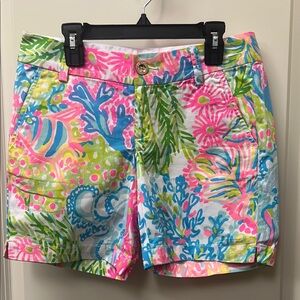 Lilly Pulitzer Pink and Blue Bermuda Shorts Vibrant Tropical Style
